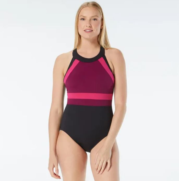 Gabar Chlorine Resistant High Neck One Piece - Black/Pink