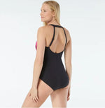 Load image into Gallery viewer, Gabar Chlorine Resistant High Neck One Piece - Black/Pink
